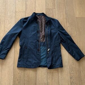 Lightweight Navy Shirt Jacket with Patterned Lining